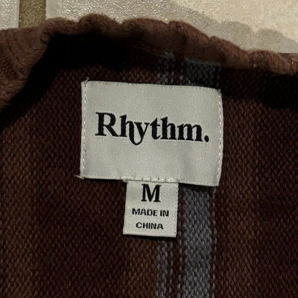 Rhythm Customs Vertical Striped Sweater in Chocolate & Blue; Men's Medium - Picture 3 of 4